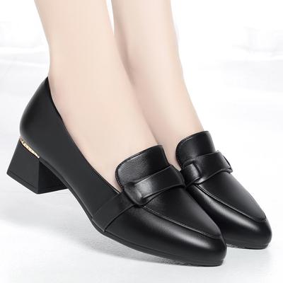2025 Vår/Høst Dame Loafers Firkantet Tå Tykk Hæl Nye Myke Skinnsko Casual Retro Pumps Elegant Lav Utskjæring Svart