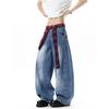 American High Street Plaid Deconstruction Jeans Men's and Women's Summer New Loose Design Trendy Brand Straight Wide-leg Trousers