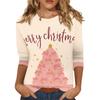 Women's O-Neck 3/4 Sleeve Christmas Print Top