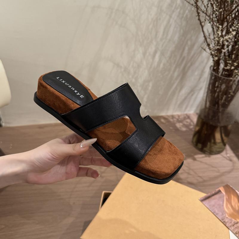 Korean Lazy Style Toe-Open Thick Bottom Slippers Women's Summer New Ladies Retro Personality Outdoor Soft Bottom Beach Sandals