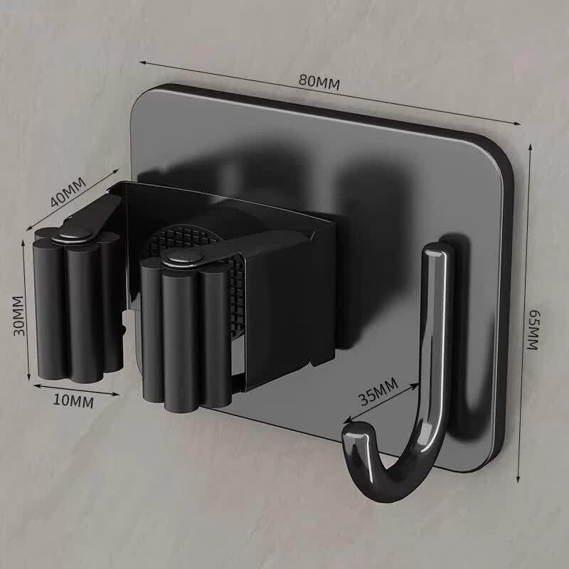 LIEI Gunmetal Grey No-Drill Mop & Broom Wall Holder
