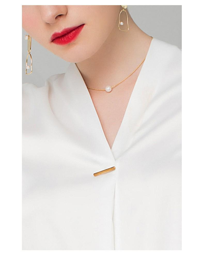 Elegant V-neck Long-Sleeve White Shirt for Women - Chic and Professional Style