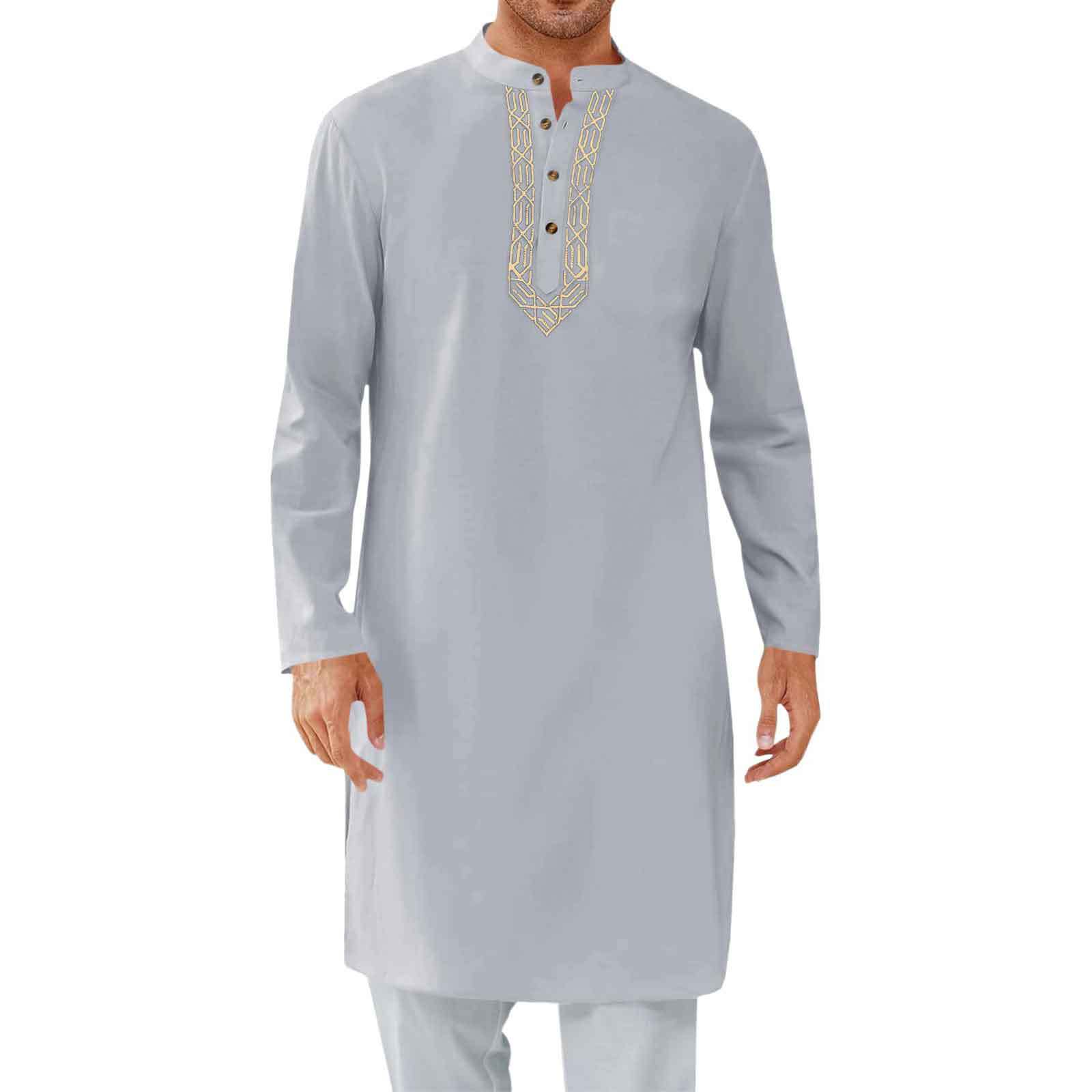 

Модная мусульманская длинная роба для мужчин, арабский стиль, дизайн с вышивкой, исламская традиционная одежда, удобная, дышащая, джубба, тобе XL серый