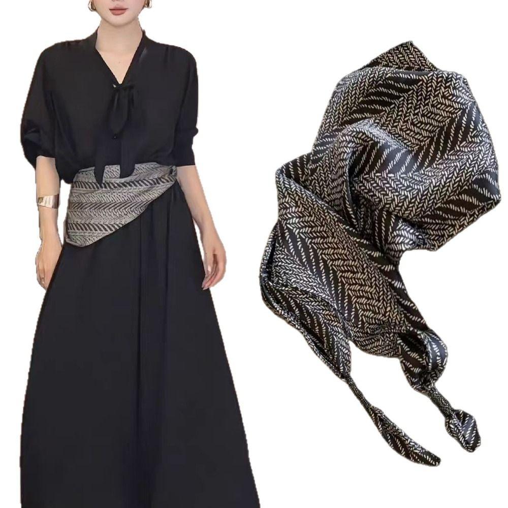 Imitation Silk Cashew Floral Silk Scarf Literary Style Versatile Accessory Waist Triangle Scarf Belt Shirt Extender
