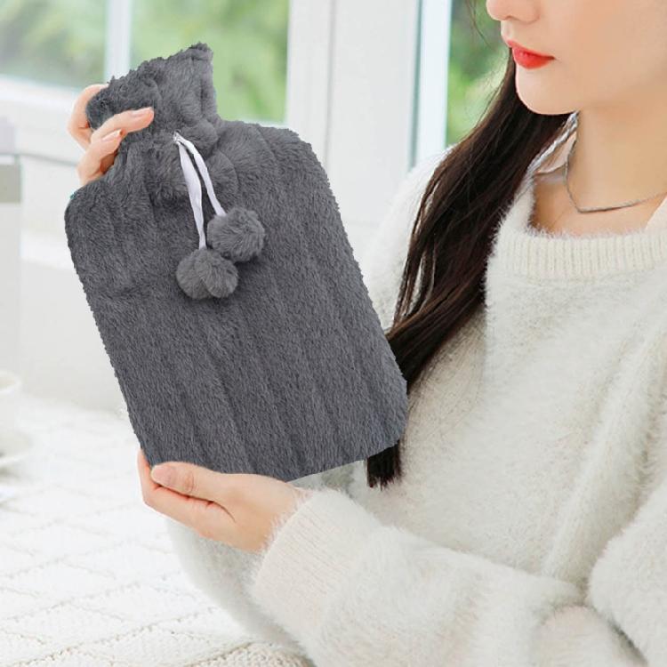 Hot Compress Hand Feet Warm Water Bag 2000ml Water Bag with Plush Cover Hot Water Bag Winter Gift for Students
