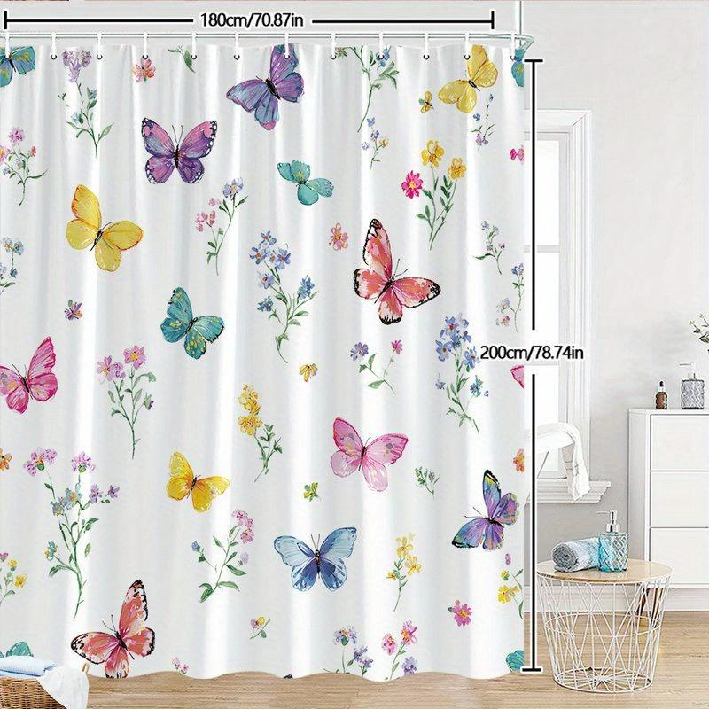 Whimsical Watercolor Butterfly And Floral Shower Curtain Single Piece Vibrant Illustrations