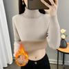 2025 Women's Thick Fleece Knit Sweater - Half-High Collar, Plus Velvet, Warm Base Layer for Autumn & Winter