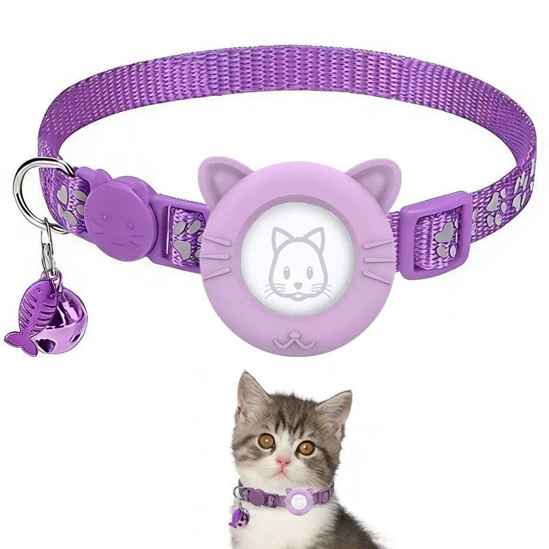 Cat Accessory Custom Reflective Pet Cat Collar for Airtag Protective Holder Silicone WaterProof Air Tag Case Collar with Bell