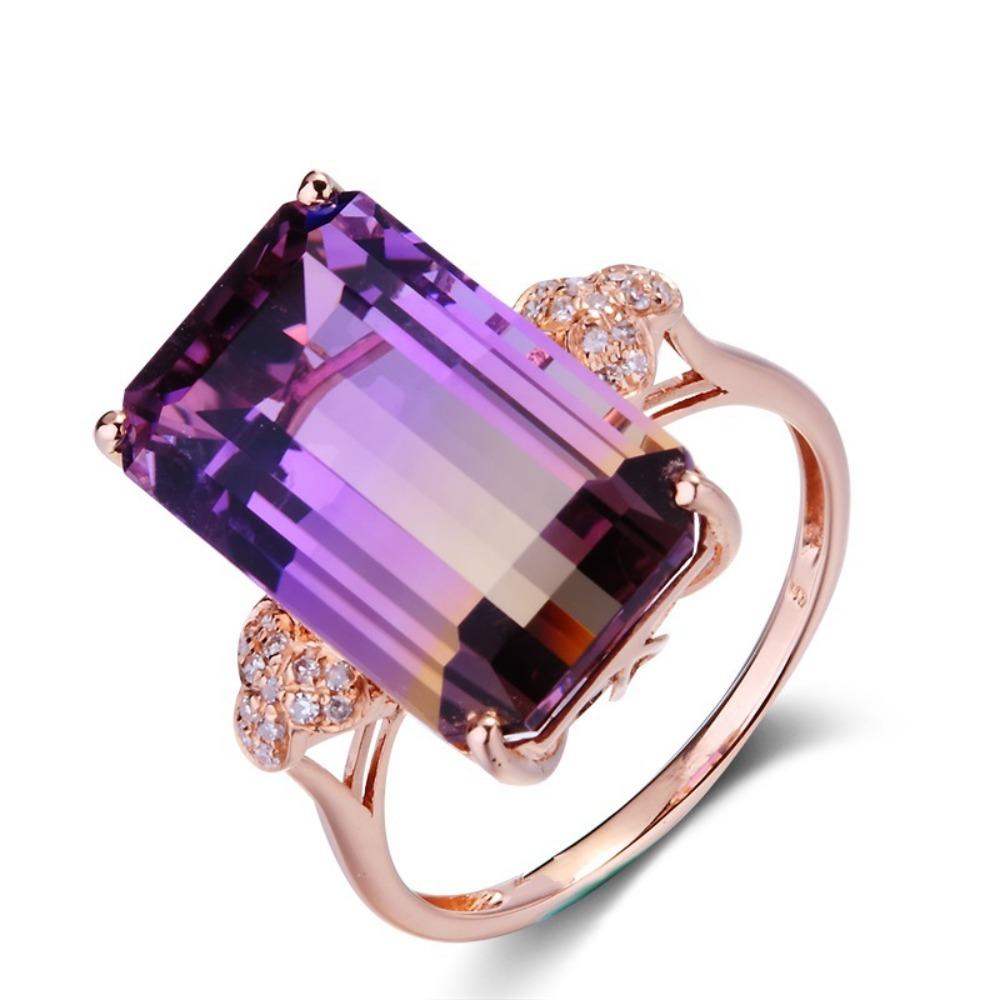Luxury Micro Pave Tourmaline Ring 18K Rose Gold Plated Colorful Gemstone Jewelry for Women no. 6