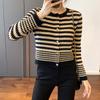 Spring Designer Niche Cropped Cardigan Slim Color Block Round Neck Sweater Women Coat Trendy