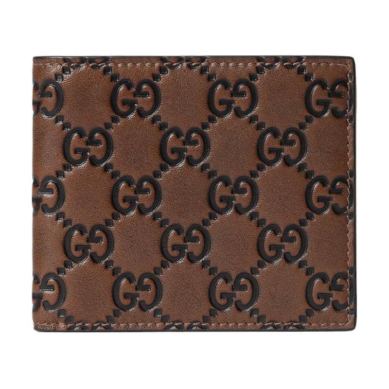 Gucci Portofel din piele pentru bărbați, maro, cu emblemă GG și insignă Double G, pliabil