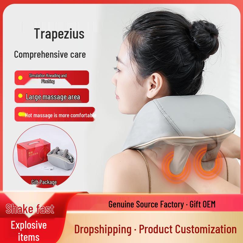 Trapezius Neck Massager Shawl with Heat & Kneading for Muscle Relief Trapezius Kneading Shawl светло-серый