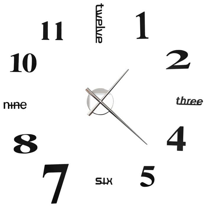 VidaXL 3D Wall Clock Modern Design XXL Black Home Decoration Living Room 50635