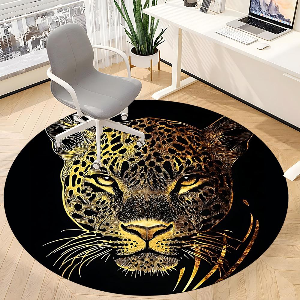 1pc Leopard Print Office Round Area Rug, Indoor Mat Suitable ForOffice, Under Office Chairs Bedroom Living Room Home Decor T195