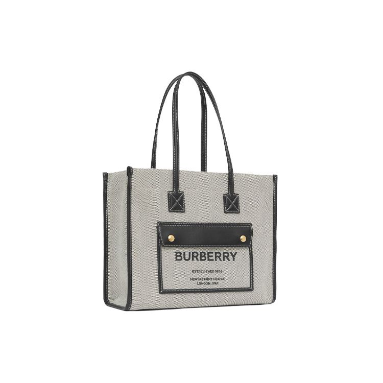Burberry Freya Horseferry Print Canvas And Leather Tote Bag Women Tote Bags Gray Black 80441371