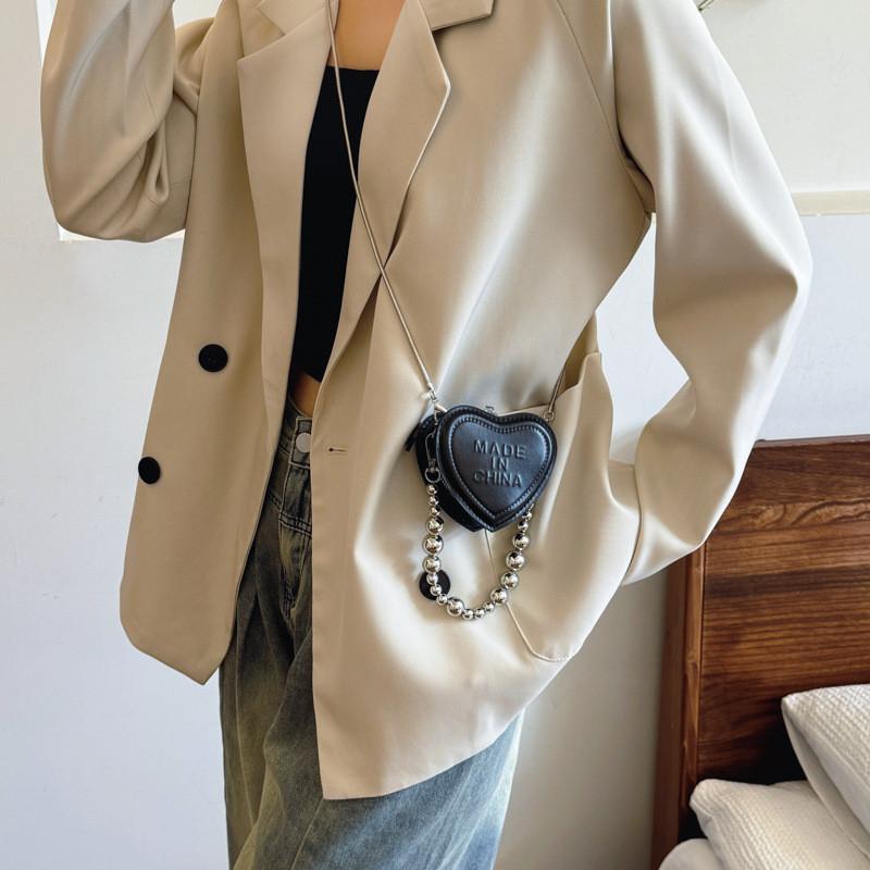 2024 Adorable Heart Shaped Mini Beaded Handbag Chic Pu Shoulder Bag For Casual Outfits