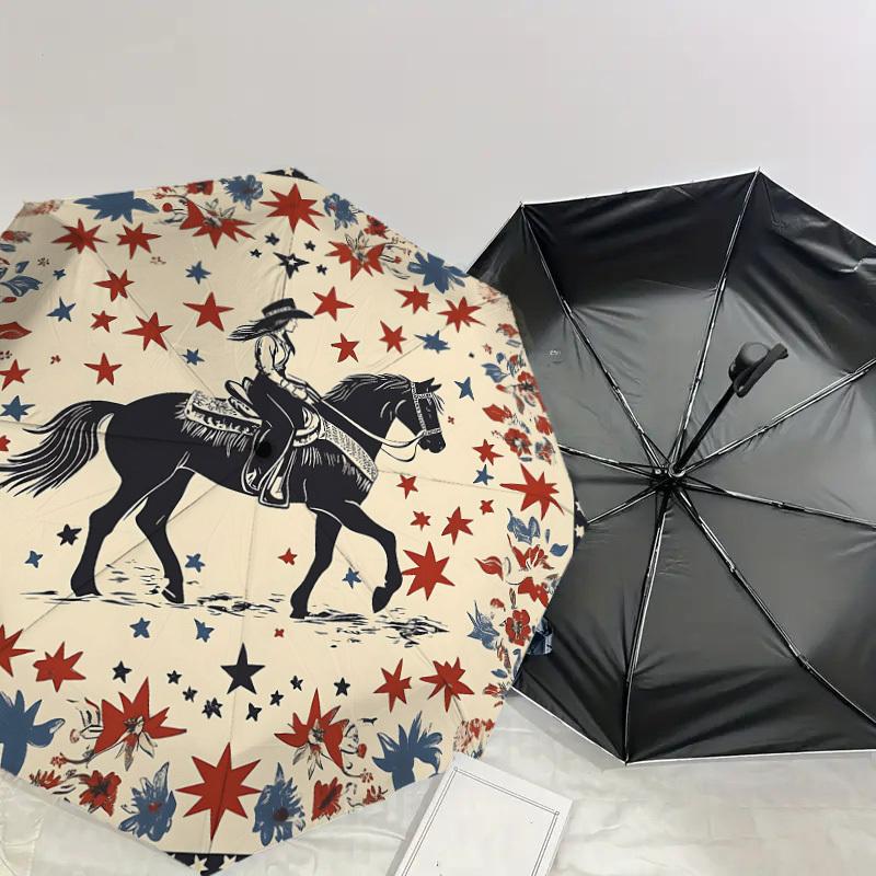 1PC Cowgirl Horse Umbrella-8-Rib Reinforced Portable Folding Travel Suitable for All Seasons Outdoor Daily Use Is an Ideal Choice  -K0335