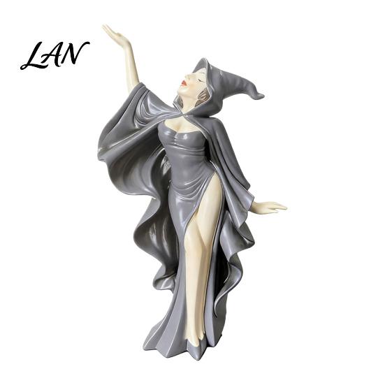 High-end Photography Prop Mysterious Black Cloak Witch Queen Resin Statue, Gothic Elegant Female Stylized Sculpture Figurine, Dark Art for Entryway