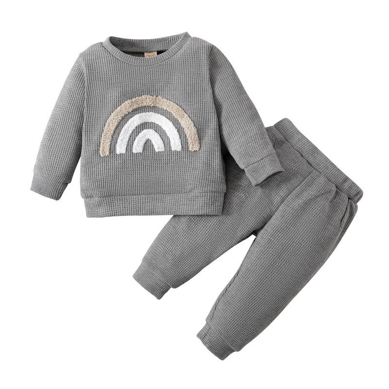 

Комплект детской одежды с радужным узором, пуловер, свитер, топ и штаны 80