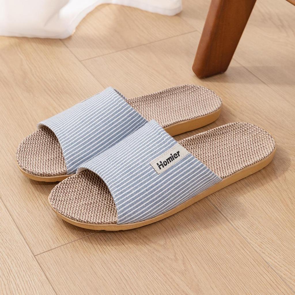 Jie Liya Linen Non-Slip Slippers - Unisex, Plus Size, Silent, Indoor/Office, All-Season