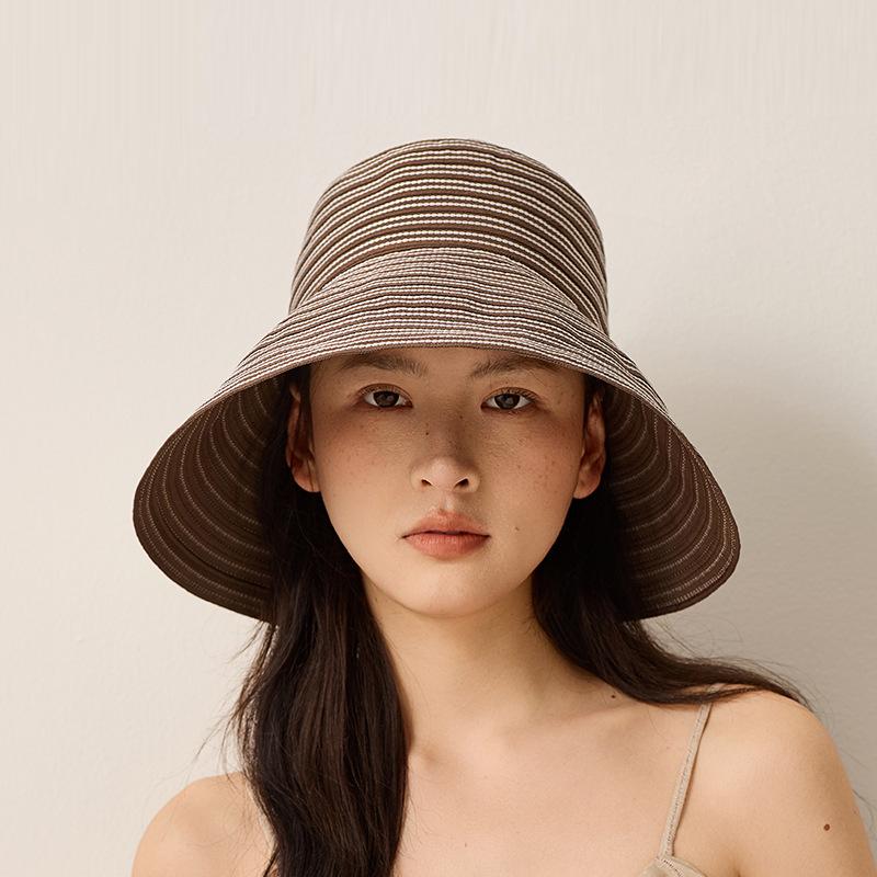 Striped Bow Big Brim Fisherman Hat Women's Summer Outdoor Travel Foldable Sun Hat