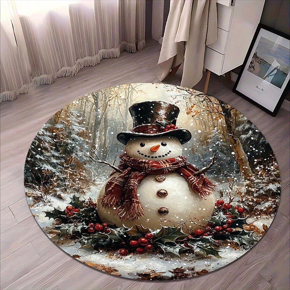 Christmas Round Rugs: Snowman, Santa,Tree & Gingerbread Delights for Festive Home Decor Room Floor Mats New Year Home Decoration