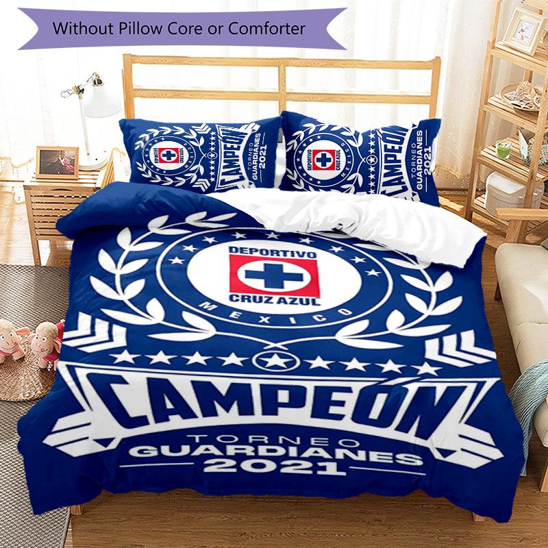 Cruz Azul Themed 3pcs Bedding Set Duvet Cover Closure Includes 1 Duvet Cover & 2 Pillowcases for All Seasons Bedroom Home Dorm Decor