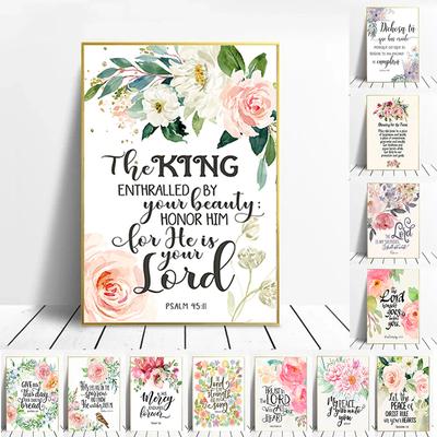 Blommig affischer Akvarell Väggkonsttryck Bibelvers Canvas Kristen Konst Gud Citat Duk Målning Bild Babyrum Heminredning