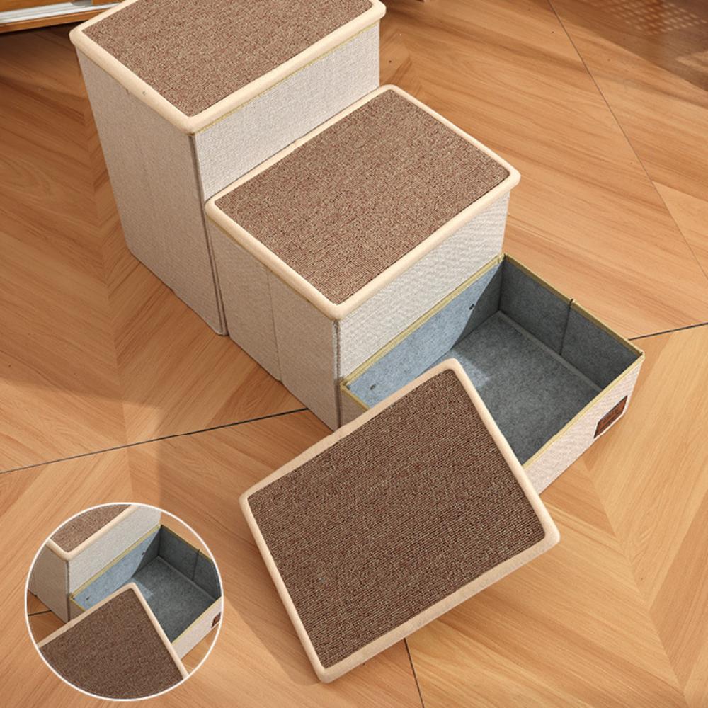 3 Tier Dog Stairs with Storage Compartments Scratch Resistant Older Cat Ramp Modular Pet Steps with Hollow Storage Compartment