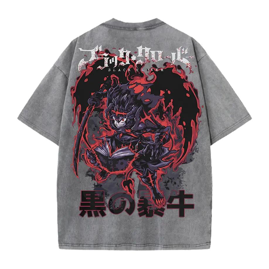 Black Clover Anime T Shirt Asta Printed Gothic Y2k Vintage Washed T-shirt Men's Unisex Clothing Short Sleeve Cotton Tees Tops