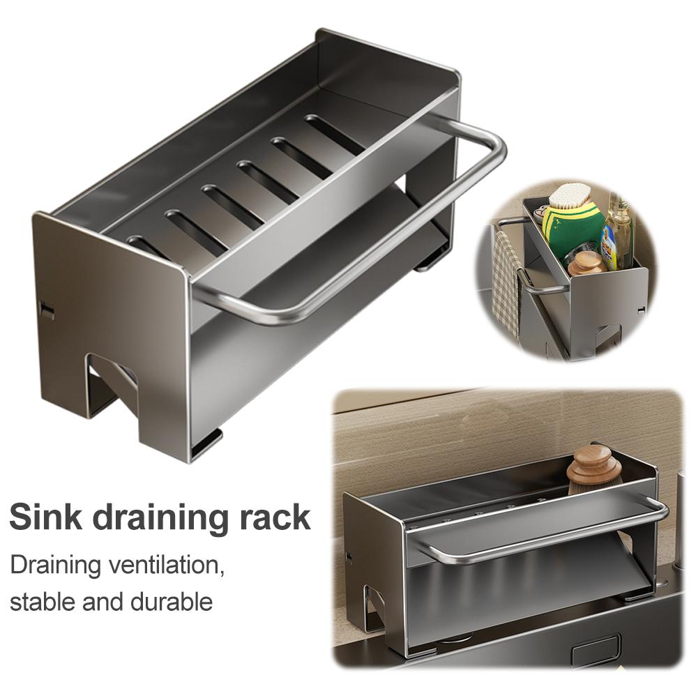 Sink Caddy Organizer Soap Dispenser Organizer Rustproof Kitchen Storage Rack Multi-Function Self-Drainage for Kitchen Bathroom nero