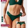 Women Mid Waist Shiny Lace Seamless Breathable Thong Underwear Intimates
