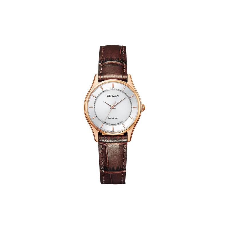 CITIZEN 50 meters waterproof, solar Quartz, leather strap, , women s watch, silver dial EM0402-05A