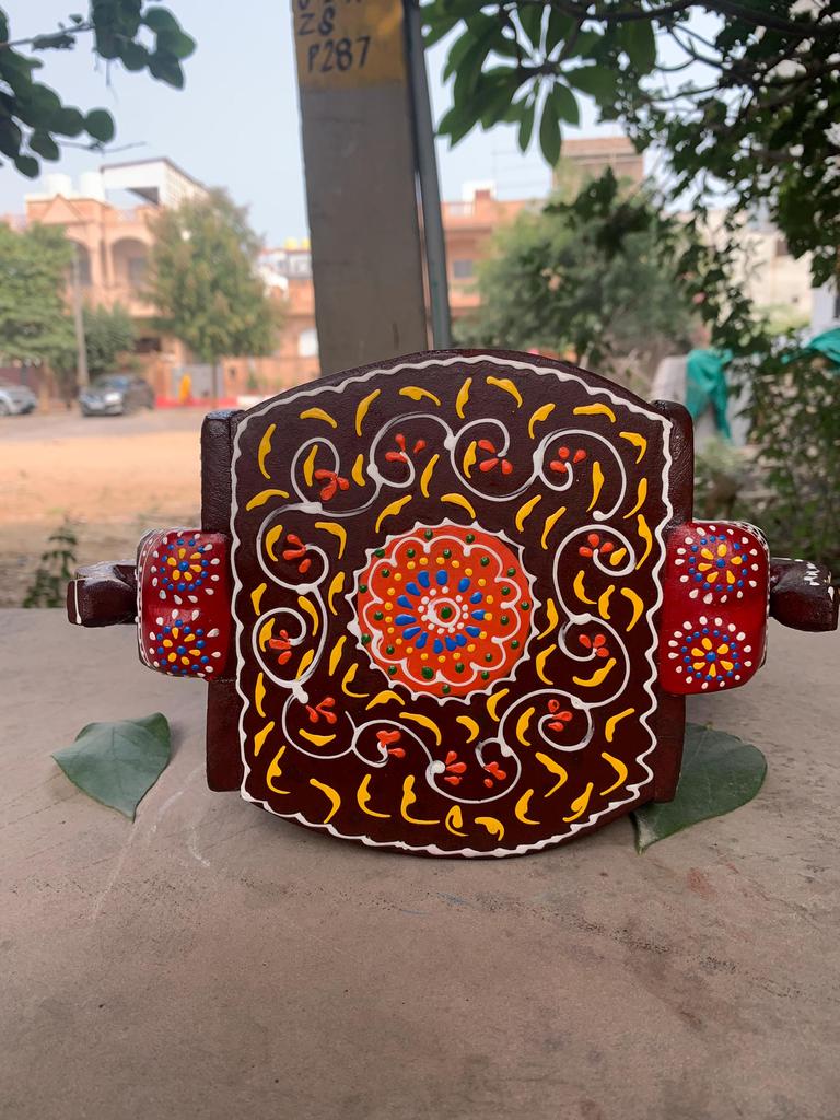 Two-Headed Wooden Elephant Stool Colorful Painted Mini Table