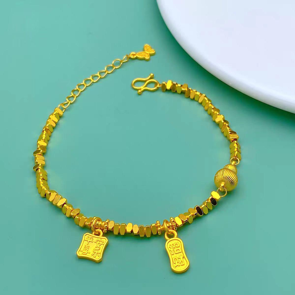 Versatile Women s Gold Sand Beaded Bracelet with Heart & Gourd Accents