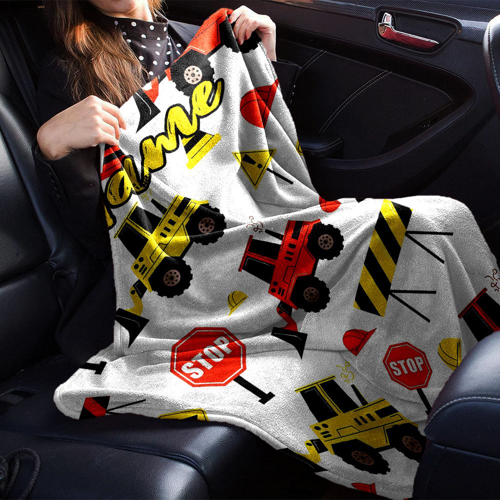 Custom Name excavator Theme Printed Blanket - Perfect for Couch, Bed, Travel & Outdoor Use | Machine Washable, Cozy & Durable.
