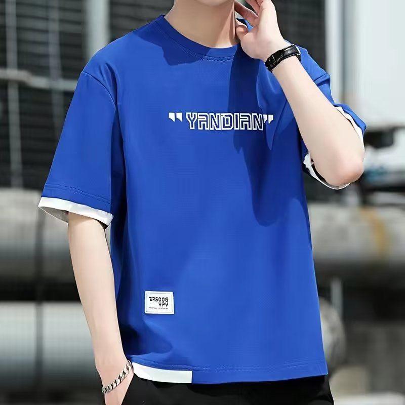 

Men s Summer Korean Style Slim Fit Short Sleeve Layered T-Shirt 3XL сірий колір