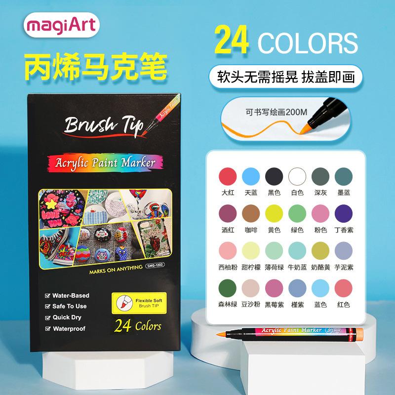 Markery Akrylowe z Końcówką Pędzelkową, Wodoodporny Zestaw Markerów Akrylowych do Dekoracji Świątecznych, Kamienia, Drewna, Szkła, DIY i Materiałów Artystycznych