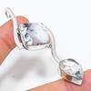 Dendrite Opal, White Topaz 925 Sterling Silver Jewelry Pendant 3.15" SU-6650