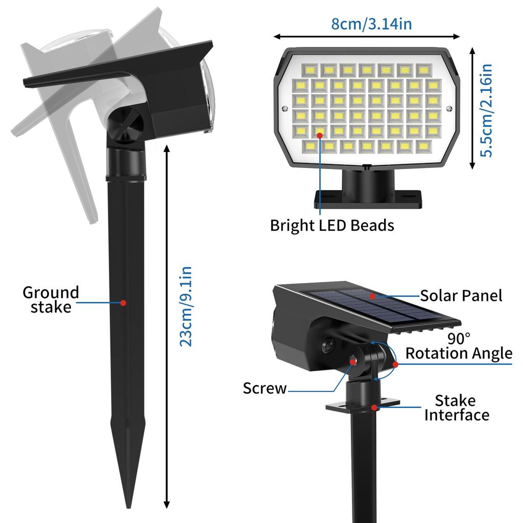 46 LED Solar Landscape Lights Outdoor IP65 Waterproof Solar Light with 3 Modes Solar Garden Spotlight for Yard Lawn Walkway