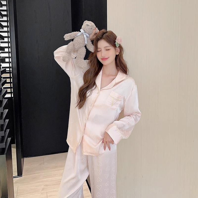 Pajamas for Women Ice Silk Long Sleeve Spring and Autumn Thin Casual Loose Fresh Summer Home Wear Set