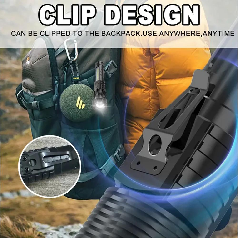 Powerful Flashlights Type-c Rechargeable Torch Light High Zoom LED Flashlight Built-in Battery for Camping Emergency Lamp