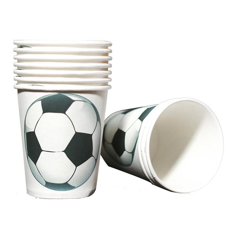 White Football Party Supplies: Disposable Tableware Set with Plates, Cups, and Napkins for Boys' Birthday
