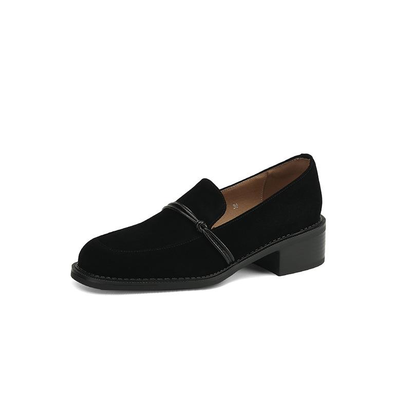 

Туфли лоферы из кашемирового велюра серии DNU~ весна 2025, полностью кожаные, на толстом каблуке, из французского велюра 40