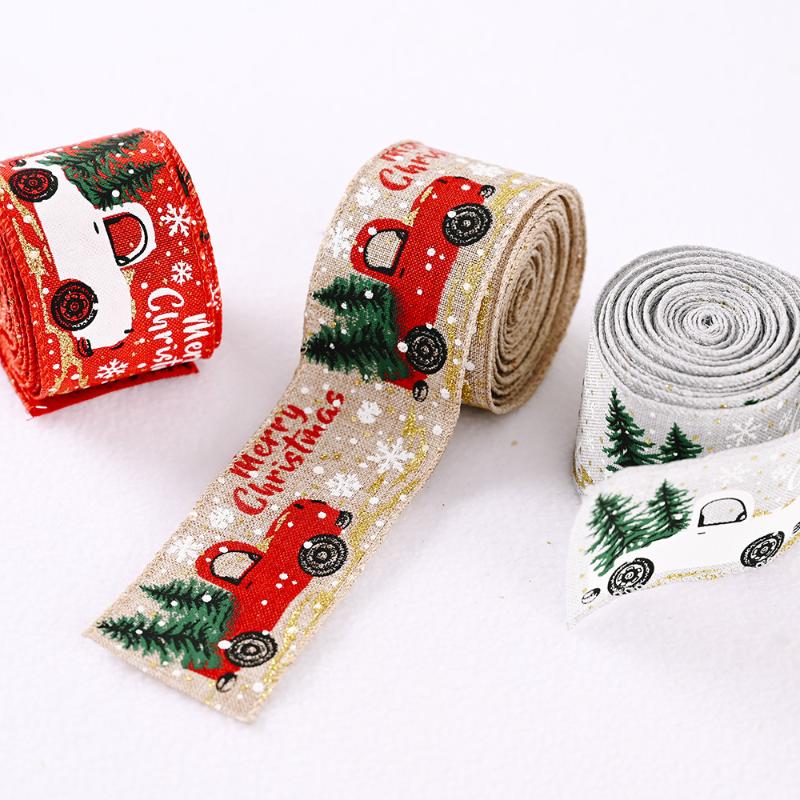 5M Christmas Ribbon Printed Christmas Linen Ribbon For Handmade Design Christmas Decoration Gift Packing