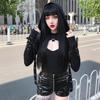 Women Gothic Punk Hoodies Bandage Sexy Vampire Halloween Sweatshirt Crop Top