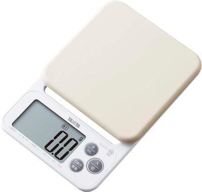 Tanita Digital Cooking Scale with Silicone 2kg and Hook Hole for Convenient White Cover, 0.1g Display, Capacity, Storage, (KJ-212 WH)