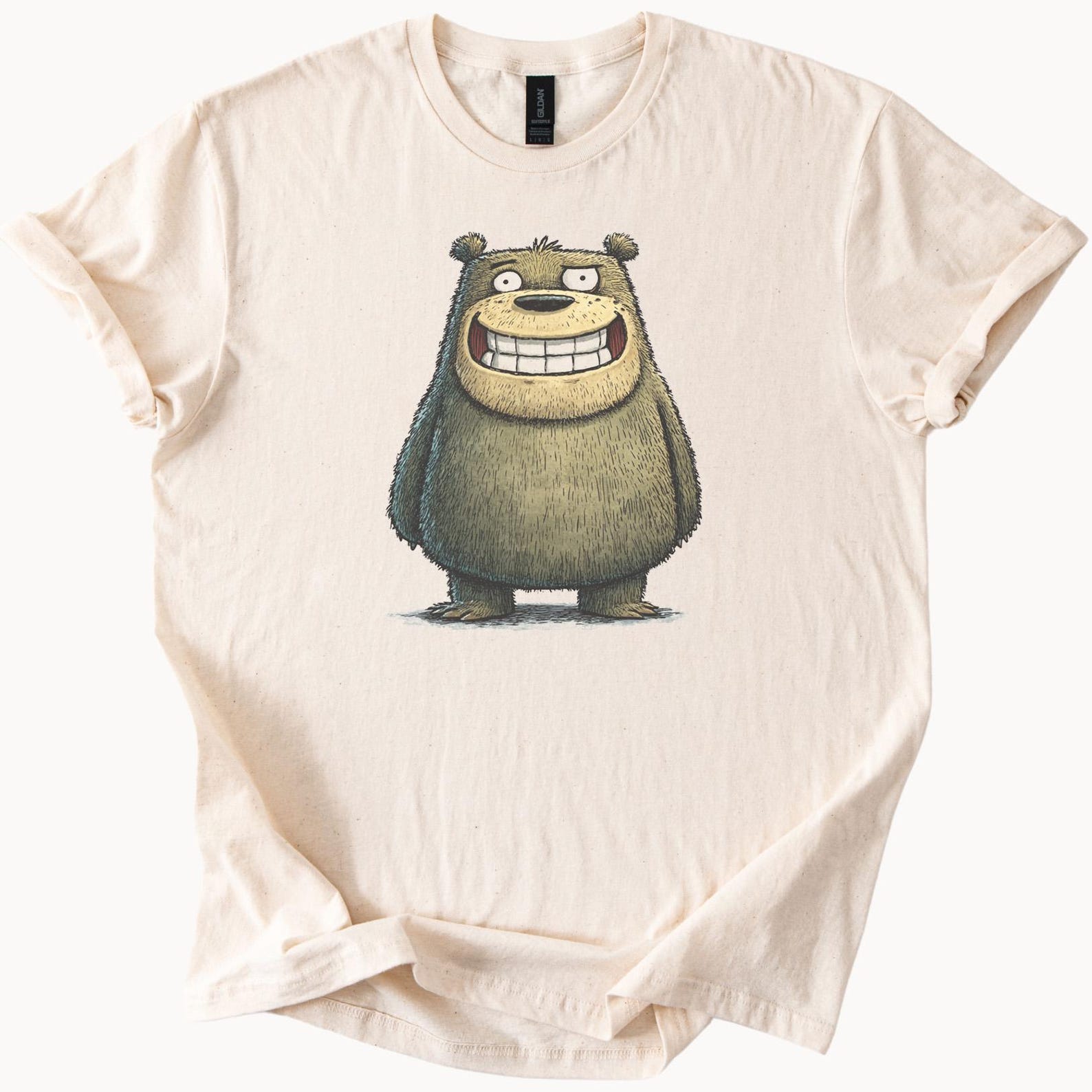 Funny Smiling Bear Cartoon Graphic T Shirt Cute Animal Character Tee Unique Hand Drawn Art Shirt Gift for Animal Lovers 160