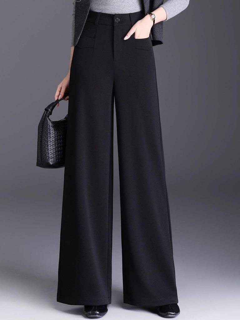 Fließende High-Waist-Hose mit weitem Bein für kurvige Figuren - Herbst 2025 Neuankunft