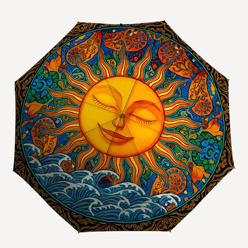 Sunshine Mandala Wall Art: Vibrant Circular Design for Home DecorUmbrella, Portable 3-Fold Umbrella for Men & Women,Christmas Gift ES324